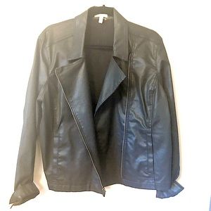EILEEN FISHER BLACK MOTO JACKET WAXED COTTON